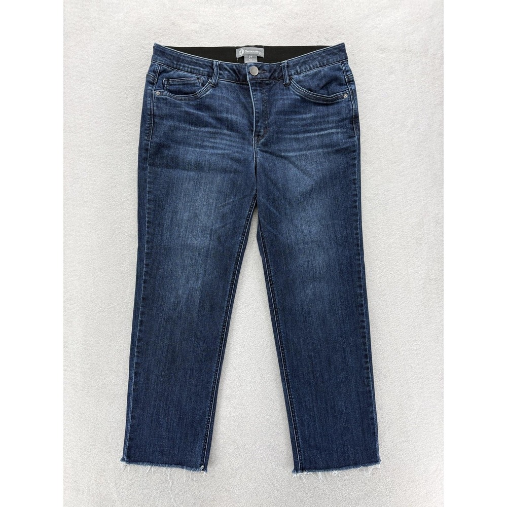 Democracy Ab Solution Straight Jeans Womens 14 Blue Dark Wash Raw Hem Stretch